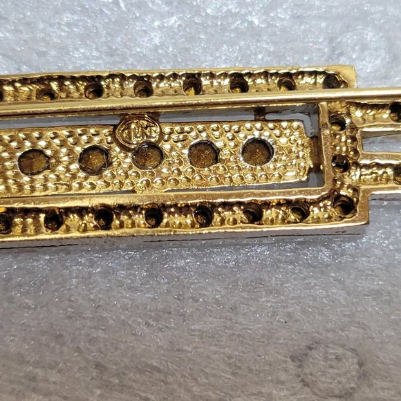 Estate Signed Art Deco Styled Icy Crystal Clear Rhinestone Brooch Pin - Picture 6 of 9
